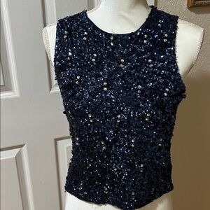 Express Navy Sequin Blouse